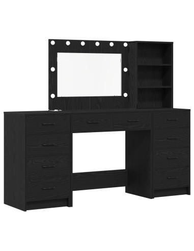 Tavolo da Trucco 3 pcs Rovere Nero Legno multistrato