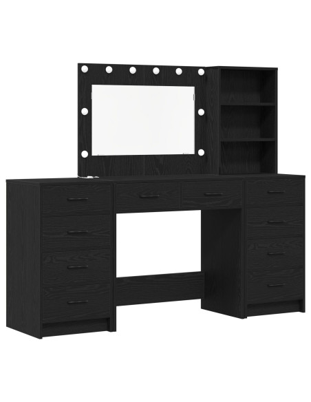 Tavolo da Trucco 3 pcs Rovere Nero Legno multistrato