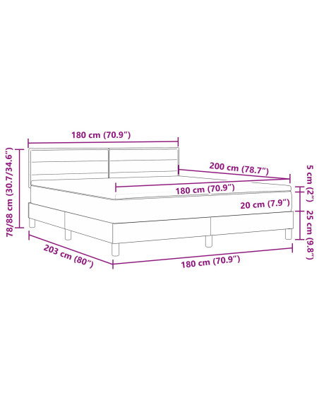 Letto box spring con materasso panna 180x200 cm tessuto
