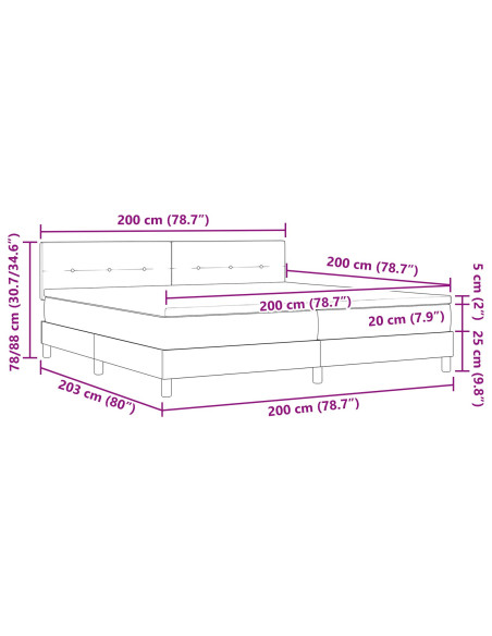 Letto a molle con materasso Nero 200 x 200 cm Tessuto