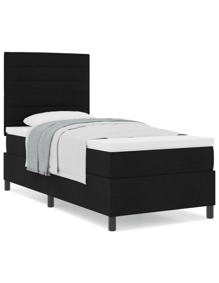 Letto box spring con materasso Nero 90x200 cm Tessuto