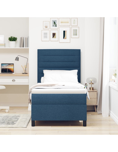 Letto con rete a doghe e materasso blu 100x200 cm in tessuto
