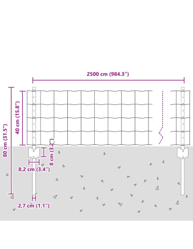 Recinzione con Posto Grigio 0,4 x 25 m Acciaio e PVC