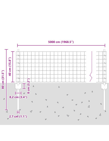 Recinzione con Posto Grigio 0,4 x 50 m Acciaio e PVC