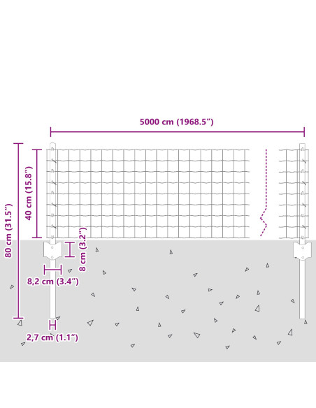Recinzione con Posto Grigio 0,4 x 50 m Acciaio e PVC