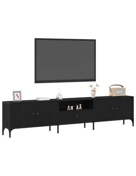 Mobile TV  con cassetto Nero Rovere 200x25x44 cm Legno ingegnerizzato