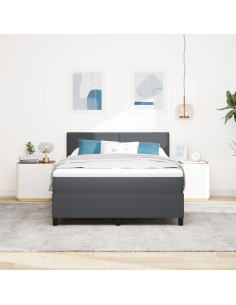 Letto a molle con testiera Grigio Scuro e Bianco 140 x 200 cm 2