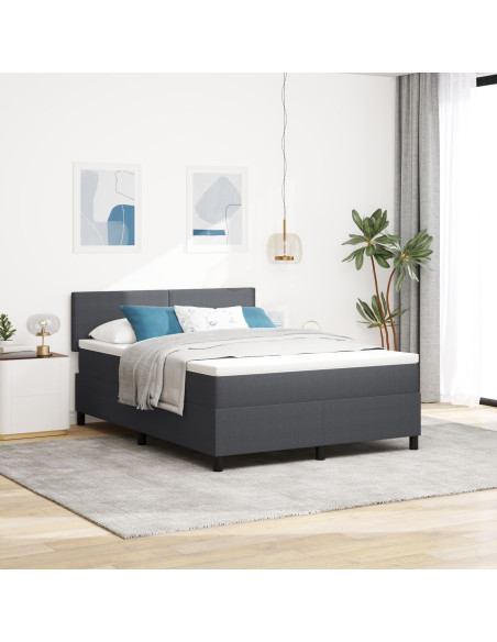 Letto con Box Spring e Materasso Grigio Scuro 140x200 cm Tessuto in Velluto a Coste