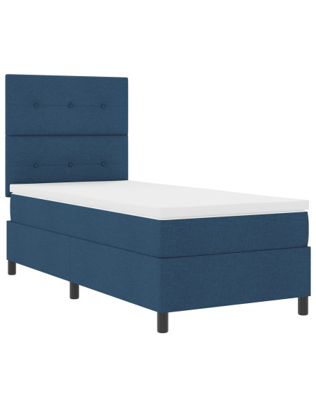 Struttura del Letto  con Materasso Blu, Bianco Tessuto 100 x 200 cm