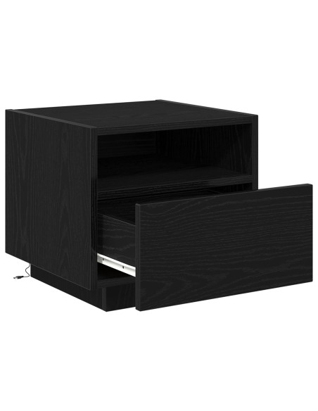 Comodini con Luci LED 2 pz Nero Rovere 40x39x37 cm