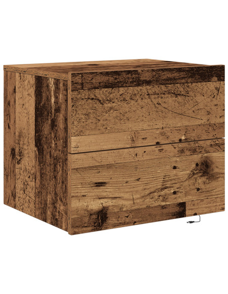 Comodino con LED Montato a Parete in Legno Antico 50x39x41 cm