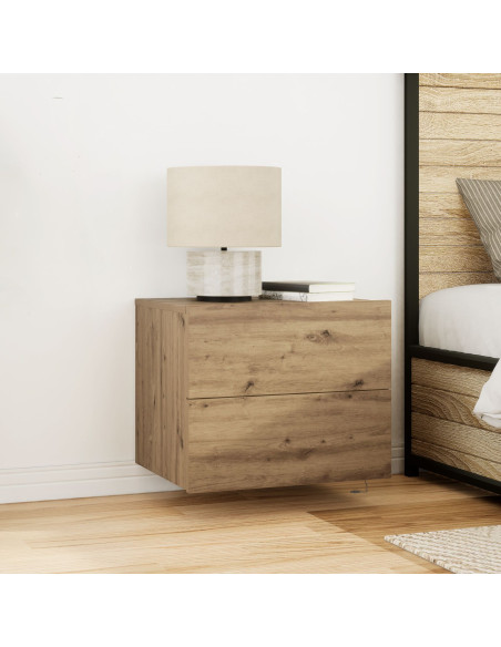 Cabinet da notte  con LED montato a parete in rovere artigianale 50x39x41 cm