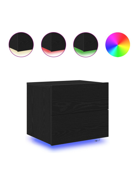 Comodini con Luci LED Montati a Muro 2 pezzi Rovere Nero