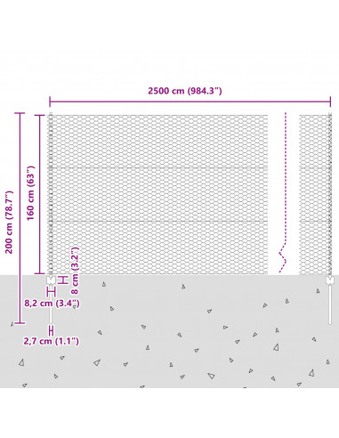 Pali di recinzione  22 pezzi U-Channel 160 cm in acciaio zincato, Recinto Esagonale  1.6x25 m in acciaio zincato