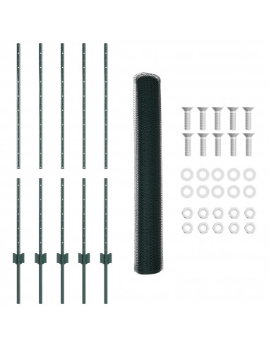 Pali di Recinzione  5 pz U-Channel Verde 120 cm Acciaio, Recinzione Esagonale  Verde 1.2x10 m Acciaio