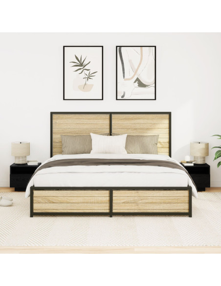 Comodini con Luci LED 2 pz Nero Rovere 40x39x37 cm