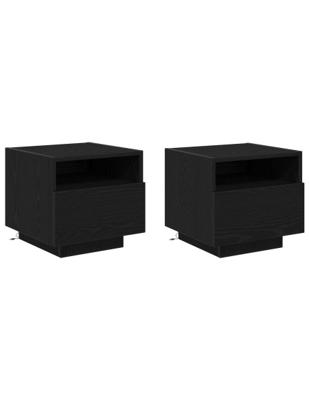 Comodini con Luci LED 2 pz Nero Rovere 40x39x37 cm