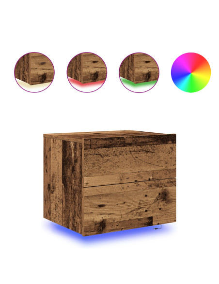 Comodino con LED Montato a Parete in Legno Antico 50x39x41 cm