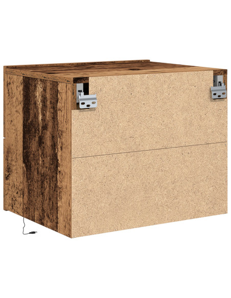 Comodino con LED Montato a Parete in Legno Antico 50x39x41 cm