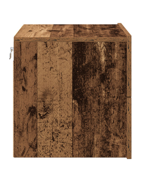 Comodino con LED Montato a Parete in Legno Antico 50x39x41 cm