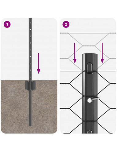 Pali per Recinzione  11 pz U-Channel Grigio 40 cm Acciaio, Recinzione Esagonale  Grigia 0.4x100 m Acciaio