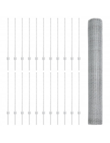 Pali per Recinzione  22 pz U-Channel 100 cm Acciaio Zincato, Recinzione Esagonale  1x50 m Acciaio Zincato
