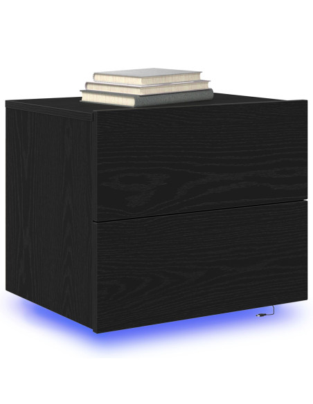 Comodino con LED Montato a Muro Rovere Nero 50x39x41 cm