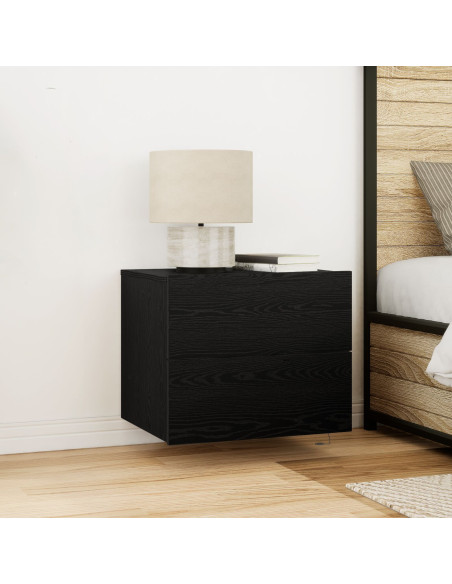 Comodini con Luci LED Montati a Muro 2 pezzi Rovere Nero