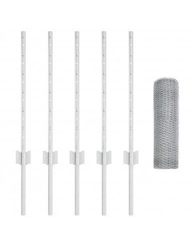 Pali per Recinzione  5 pz Canale a U 60 cm Acciaio Zincato, Recinzione Esagonale  0.5x10 m Acciaio Zincato