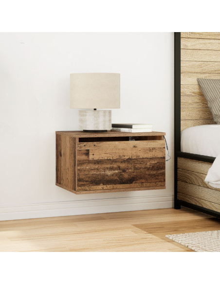 Comodini con luci LED 2 pz da muro in legno vecchio