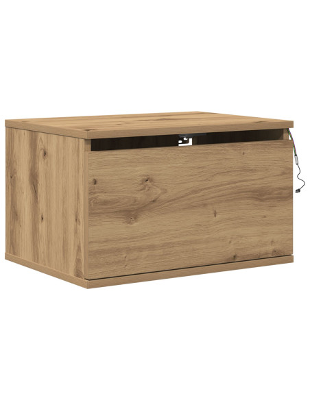 Comodino  con LED montato a parete in rovere artigianale 50x36x30 cm