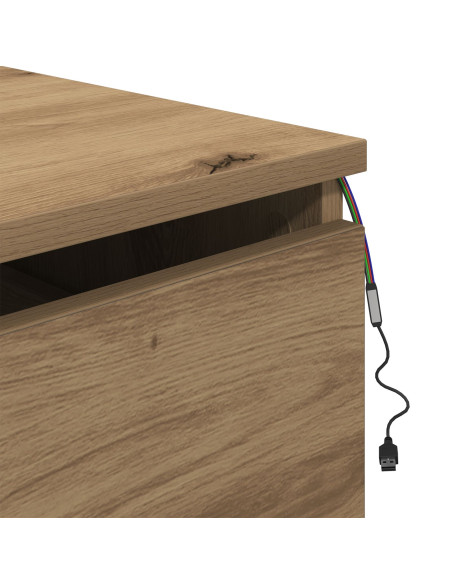 Comodino  con LED montato a parete in rovere artigianale 50x36x30 cm