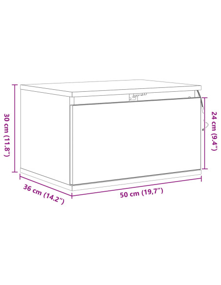 Comodino  con LED montato a parete in rovere artigianale 50x36x30 cm