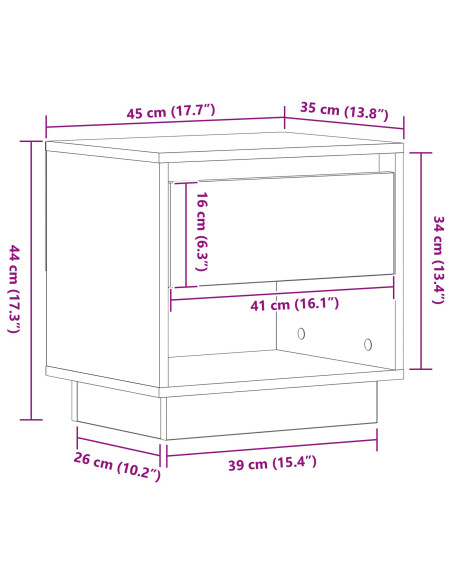 Comodino con cassetto 2 pcs Rovere artigianale 45 x 34 x 44 cm