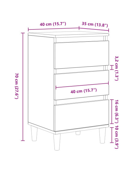 Armadio da Notte con cassetto Legno vecchio 40 x 35 x 70 cm