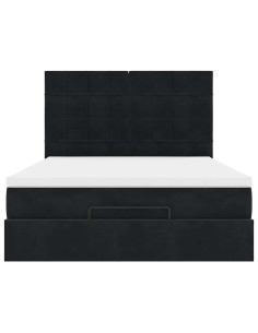 Struttura Letto Pouf con Materassi Nero 140x200 cm in Velluto 2