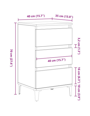 Armadio da Notte con cassetto Legno vecchio 45 x 35 x 44 cm
