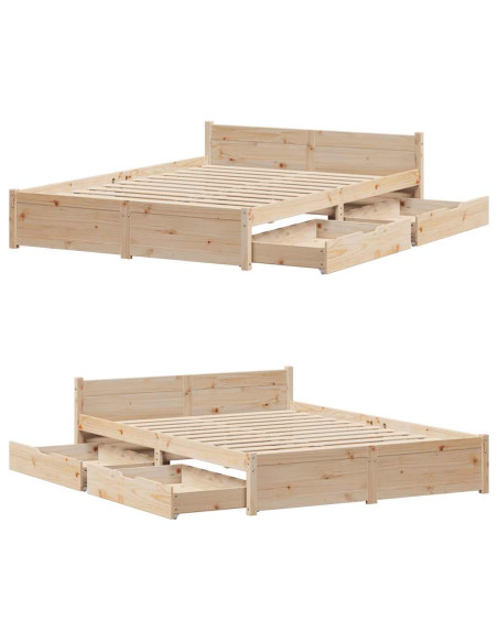 Letto senza Materasso 140x190 cm in Legno Massello di Pino