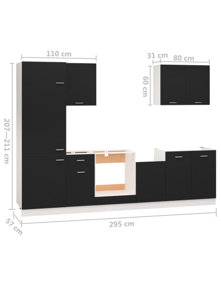 Set Armadi da Cucina 7 pz Nero in Truciolato