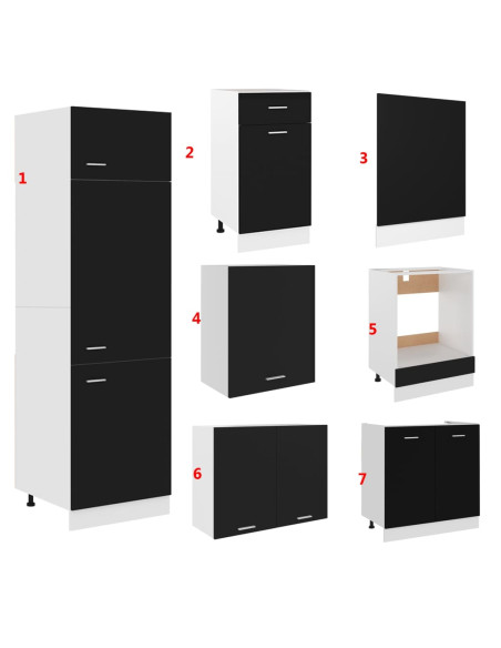Set Armadi da Cucina 7 pz Nero in Truciolato