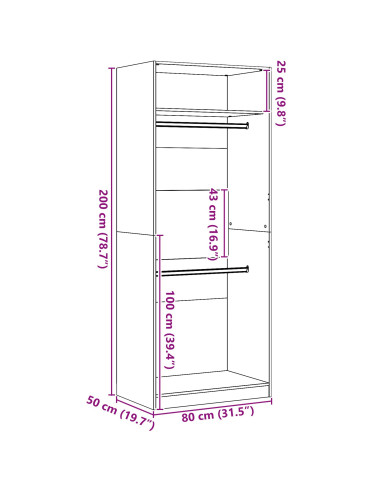 Guardaroba Rovere Nero 80 x 50 x 200 cm Legno multistrato