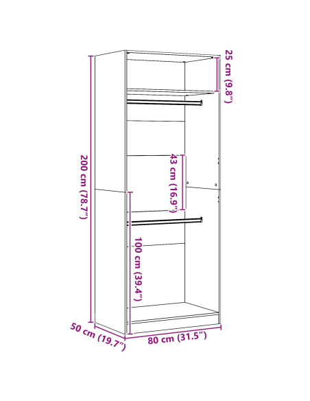 Guardaroba Rovere Nero 80 x 50 x 200 cm Legno multistrato