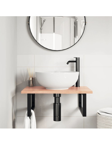 Ripiano a Parete per Lavabo in Acciaio e Massello di Rovere