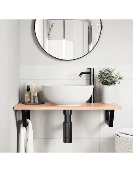 Ripiano a Parete per Lavabo in Acciaio e Massello di Rovere