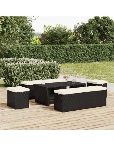Ottomana con Cuscino Nero 40x30x40 cm in Polyrattan