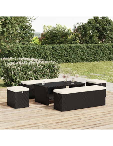 Ottomana con Cuscino Nero 40x30x40 cm in Polyrattan