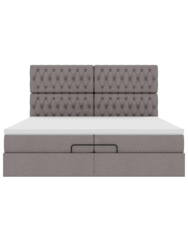 Struttura Letto Pouf con Materassi Tortora 200x200 cm Tessuto