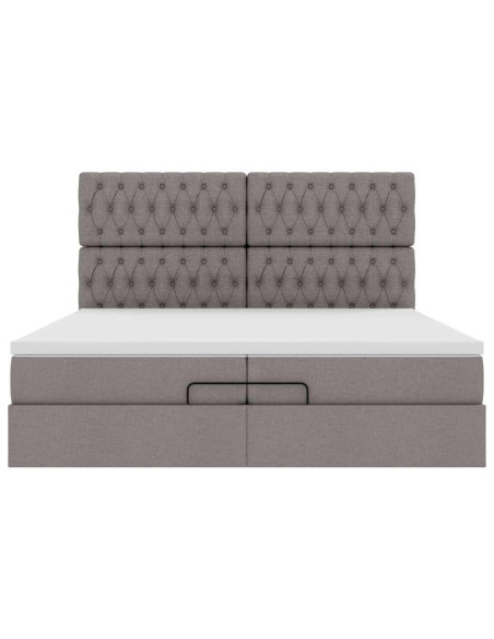 Struttura Letto Pouf con Materassi Tortora 200x200 cm Tessuto