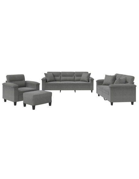 Set Divani 4 pz con Cuscini Grigio Scuro in Tessuto Microfibra