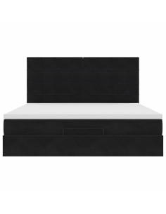 Struttura Letto Pouf con Materassi Nero 160x200 cm in Velluto